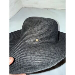 Vintage Betmar New York Black Straw Sun Hat Wide Brim Summer Beach BF176